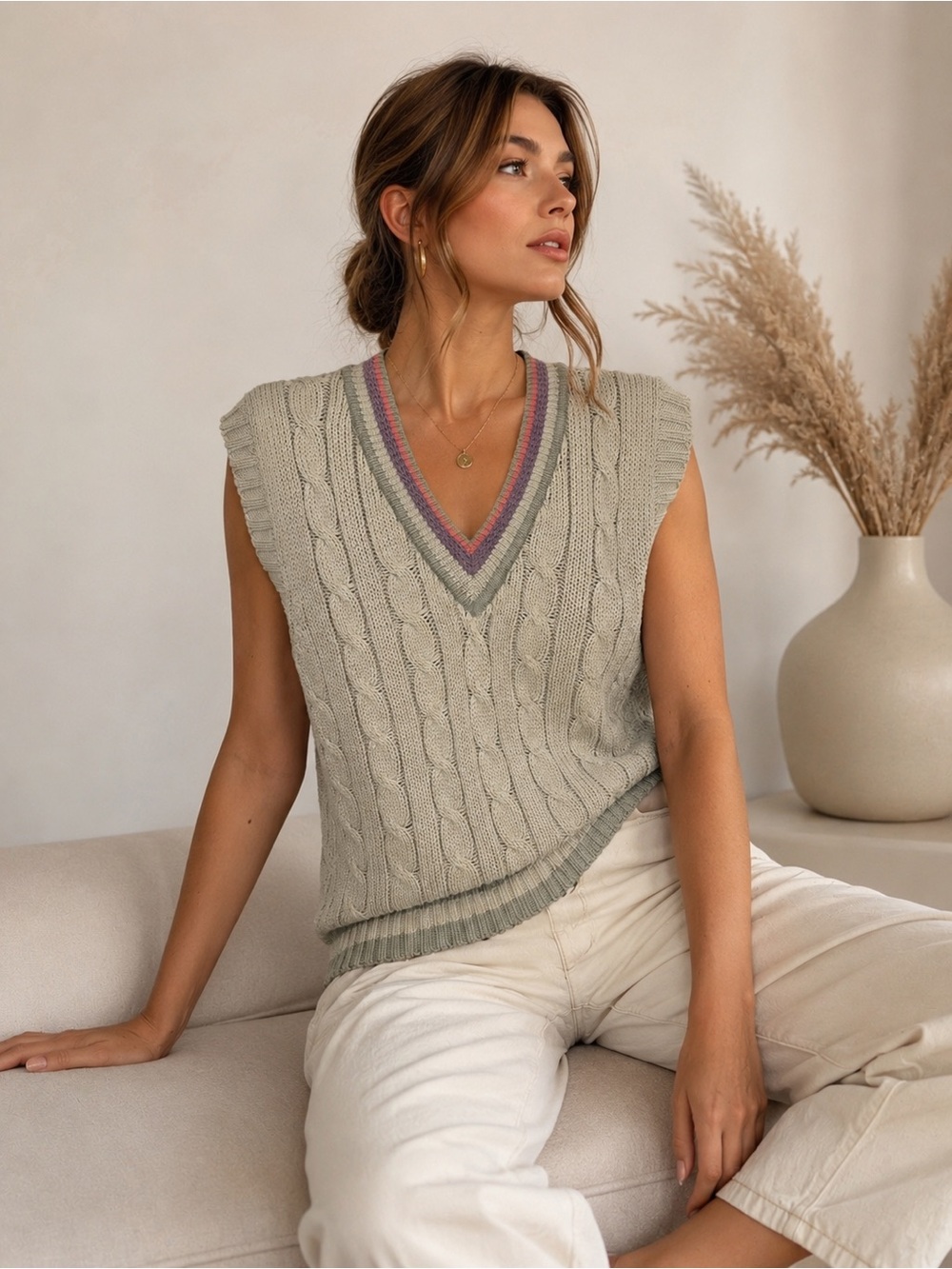 Vintage Cable Knit Sweater Vest Preppy Cottagecore Grandpa Chic sz medium